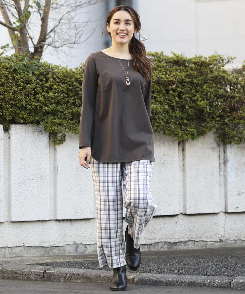 OLLBM22089 eur3(エウルキューブ) 【大きいサイズ/洗える】チェック柄ワイドパンツ アイボリー