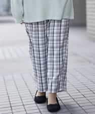 OLLBM22089 eur3(エウルキューブ) 【大きいサイズ/洗える】チェック柄ワイドパンツ アイボリー