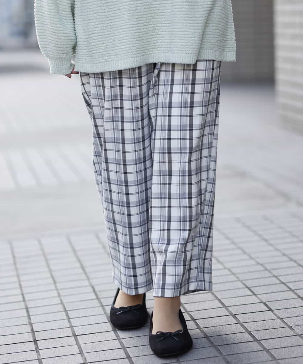 OLLBM22089 eur3(エウルキューブ) 【大きいサイズ/洗える】チェック柄ワイドパンツ アイボリー