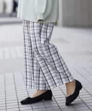 OLLBM22089 eur3(エウルキューブ) 【大きいサイズ/洗える】チェック柄ワイドパンツ アイボリー