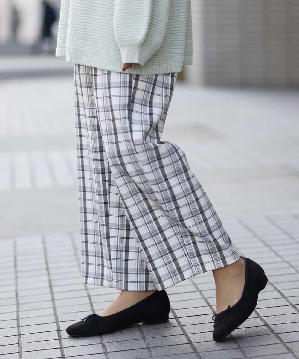OLLBM22089 eur3(エウルキューブ) 【大きいサイズ/洗える】チェック柄ワイドパンツ アイボリー