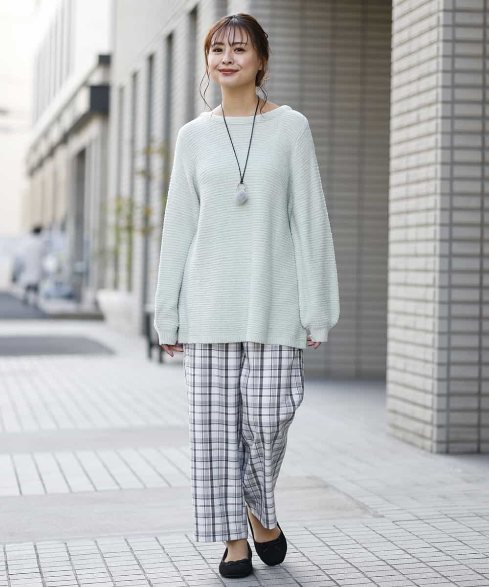 OLLBM22089 eur3(エウルキューブ) 【大きいサイズ/洗える】チェック柄ワイドパンツ アイボリー