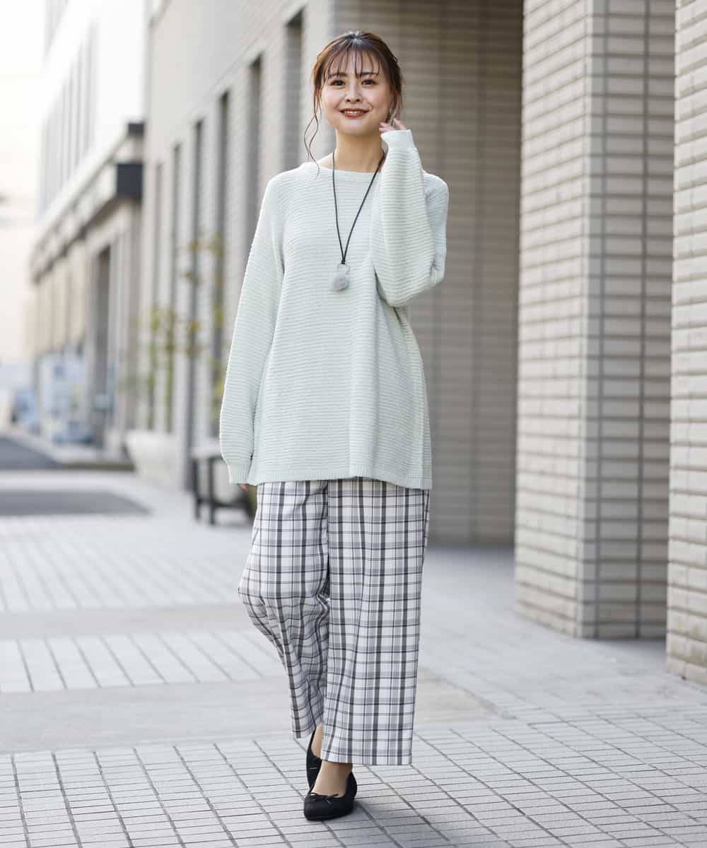 OLLBM22089 eur3(エウルキューブ) 【大きいサイズ/洗える】チェック柄ワイドパンツ アイボリー