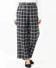 OLLBM22089 eur3(エウルキューブ) 【大きいサイズ/洗える】チェック柄ワイドパンツ ブラック