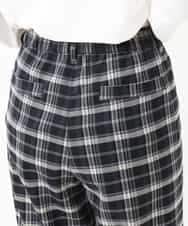 OLLBM22089 eur3(エウルキューブ) 【大きいサイズ/洗える】チェック柄ワイドパンツ ブラック