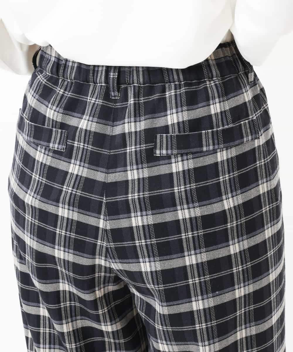 OLLBM22089 eur3(エウルキューブ) 【大きいサイズ/洗える】チェック柄ワイドパンツ ブラック