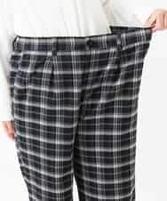 OLLBM22089 eur3(エウルキューブ) 【大きいサイズ/洗える】チェック柄ワイドパンツ ブラック