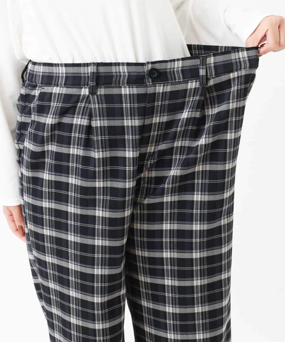 OLLBM22089 eur3(エウルキューブ) 【大きいサイズ/洗える】チェック柄ワイドパンツ ブラック