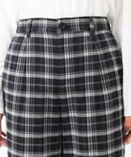 OLLBM22089 eur3(エウルキューブ) 【大きいサイズ/洗える】チェック柄ワイドパンツ ブラック