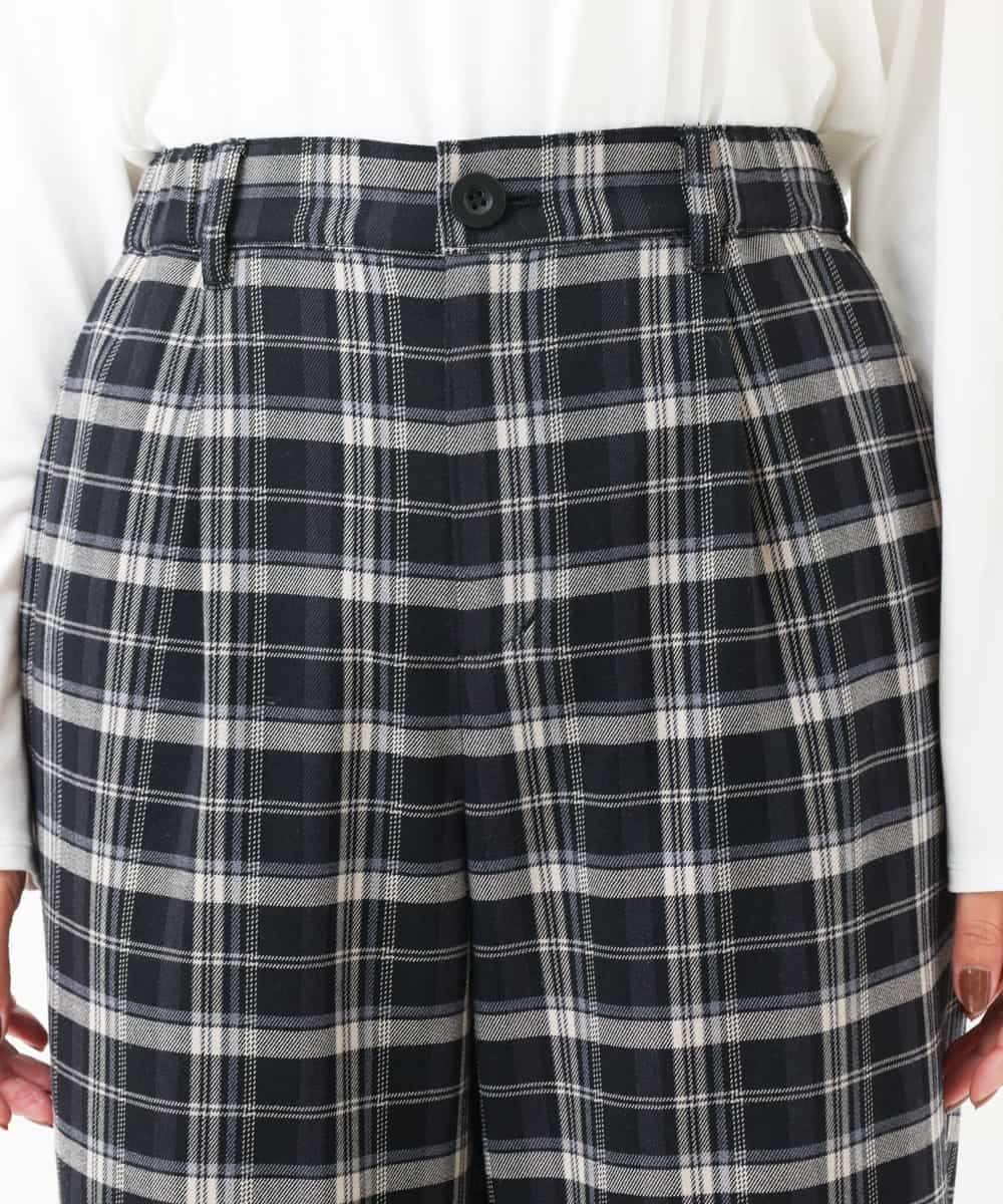 OLLBM22089 eur3(エウルキューブ) 【大きいサイズ/洗える】チェック柄ワイドパンツ ブラック