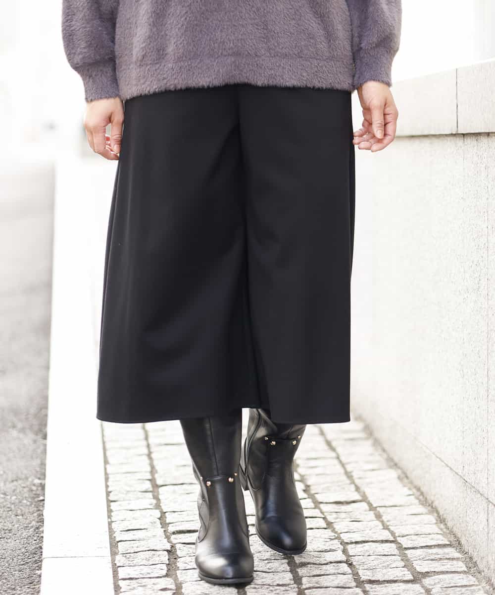 OLLBP25080 eur3(エウルキューブ) 【大きいサイズ】ハーフ丈ワイドパンツ ブラック(94)