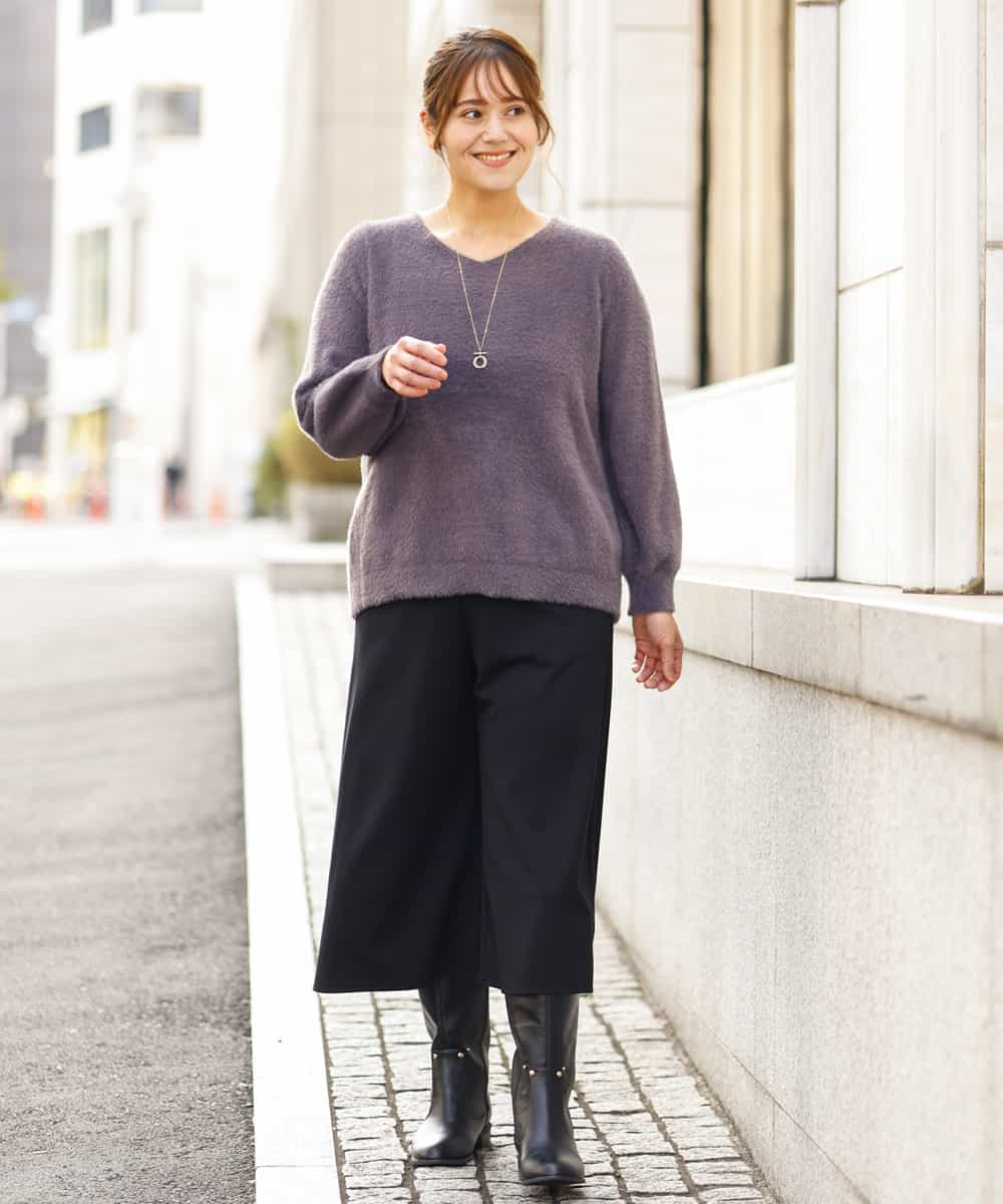 OLLBP25080 eur3(エウルキューブ) 【大きいサイズ】ハーフ丈ワイドパンツ ブラック(94)
