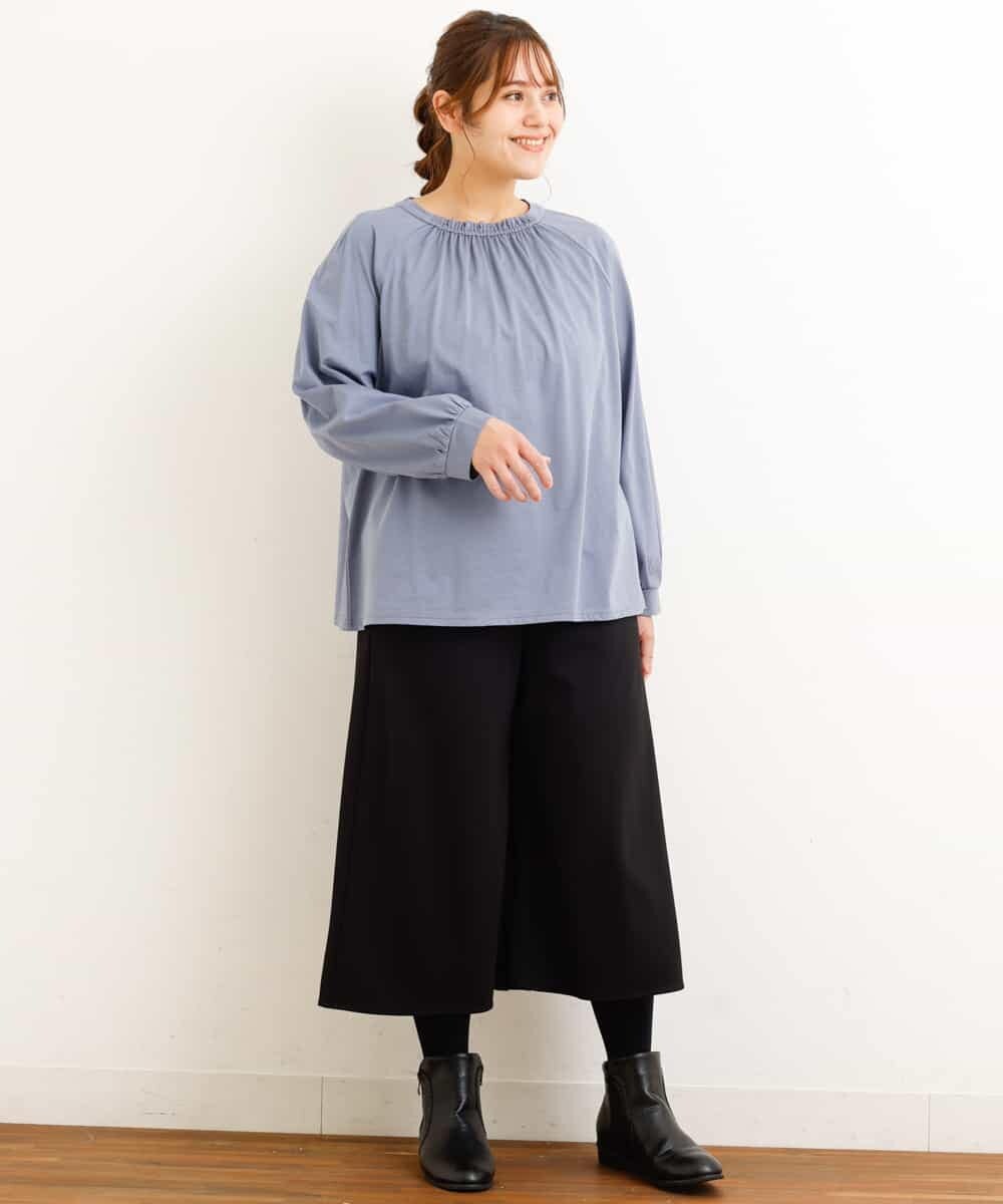 OLLBP25080 eur3(エウルキューブ) 【大きいサイズ】ハーフ丈ワイドパンツ ブラック(94)