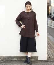 OLLBP25080 eur3(エウルキューブ) 【大きいサイズ】ハーフ丈ワイドパンツ ブラック(94)