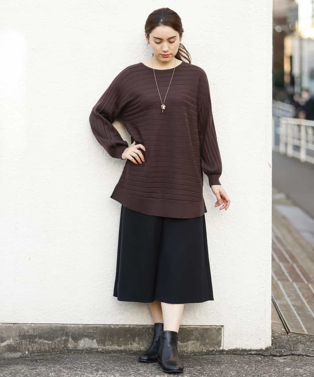 OLLBP25080 eur3(エウルキューブ) 【大きいサイズ】ハーフ丈ワイドパンツ ブラック(94)