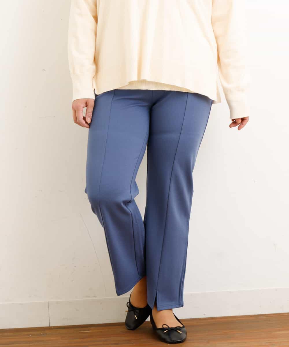 OLLBP29080 eur3(エウルキューブ) 【大きいサイズ】スリットカットソーフレアパンツ ブルー(55)