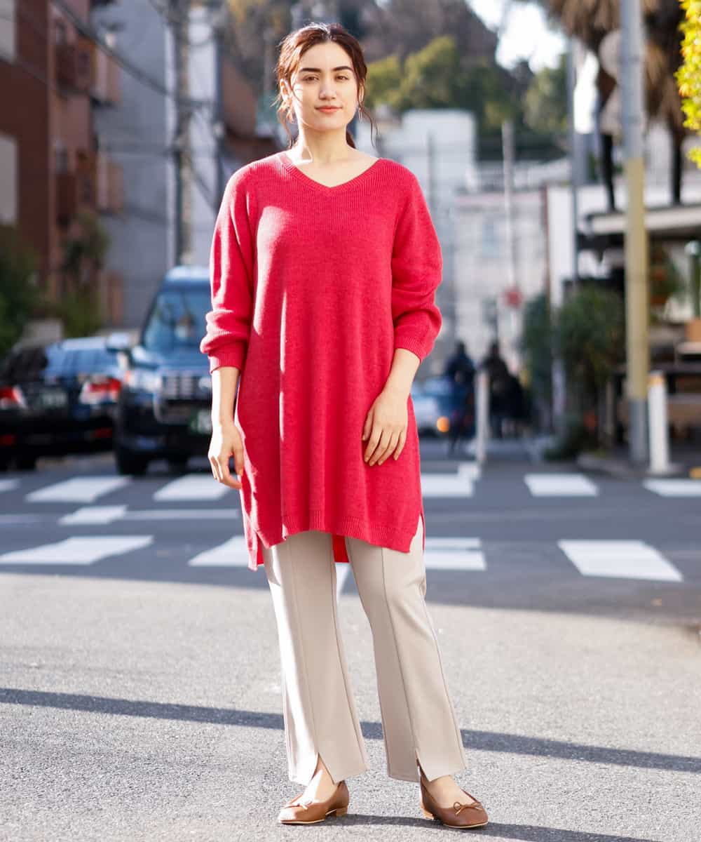OLLBP29080 eur3(エウルキューブ) 【大きいサイズ】スリットカットソーフレアパンツ ライトグレー(91)
