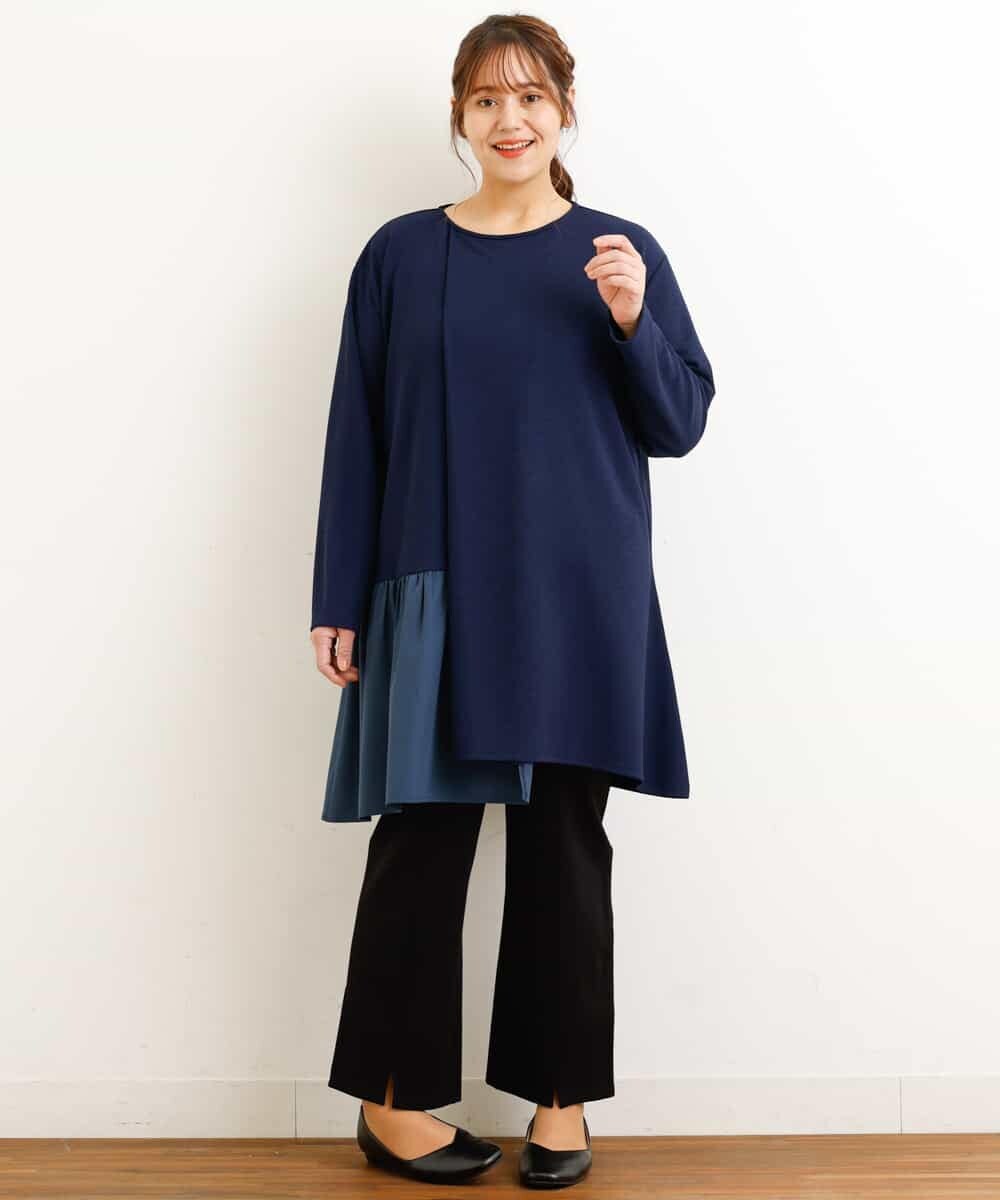 OLLBP29080 eur3(エウルキューブ) 【大きいサイズ】スリットカットソーフレアパンツ ブラック(94)