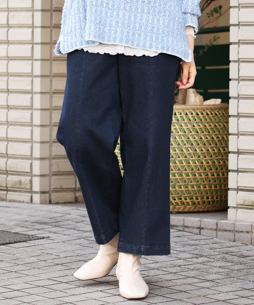 OLLBS27090 eur3(エウルキューブ) 【大きいサイズ】センター切替ワイドデニム ネイビー(57)