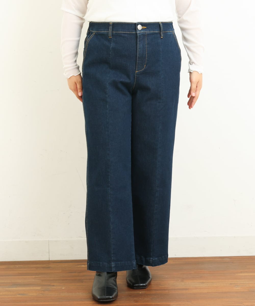 OLLBS27090 eur3(エウルキューブ) 【大きいサイズ】センター切替ワイドデニム ネイビー(57)