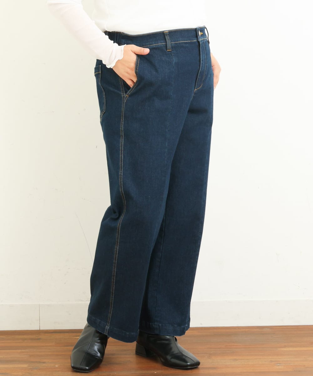 OLLBS27090 eur3(エウルキューブ) 【大きいサイズ】センター切替ワイドデニム ネイビー(57)