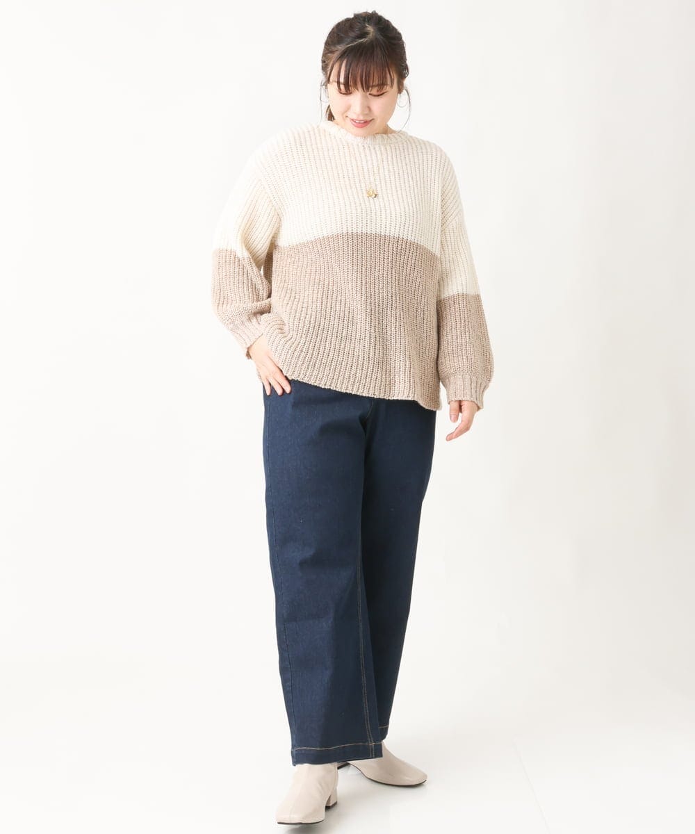 OLLBV32099 eur3(エウルキューブ) 【大きいサイズ】ワイドストレートデニムパンツ ネイビー(57)