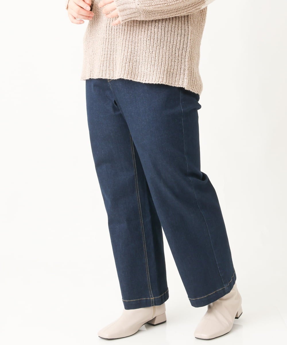 OLLBV32099 eur3(エウルキューブ) 【大きいサイズ】ワイドストレートデニムパンツ ネイビー(57)