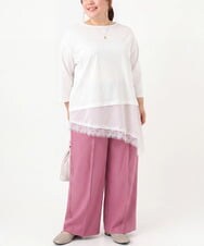 OLLCA08129 eur3(エウルキューブ) 【大きいサイズ】ストレッチワイドパンツ ピンク(03)