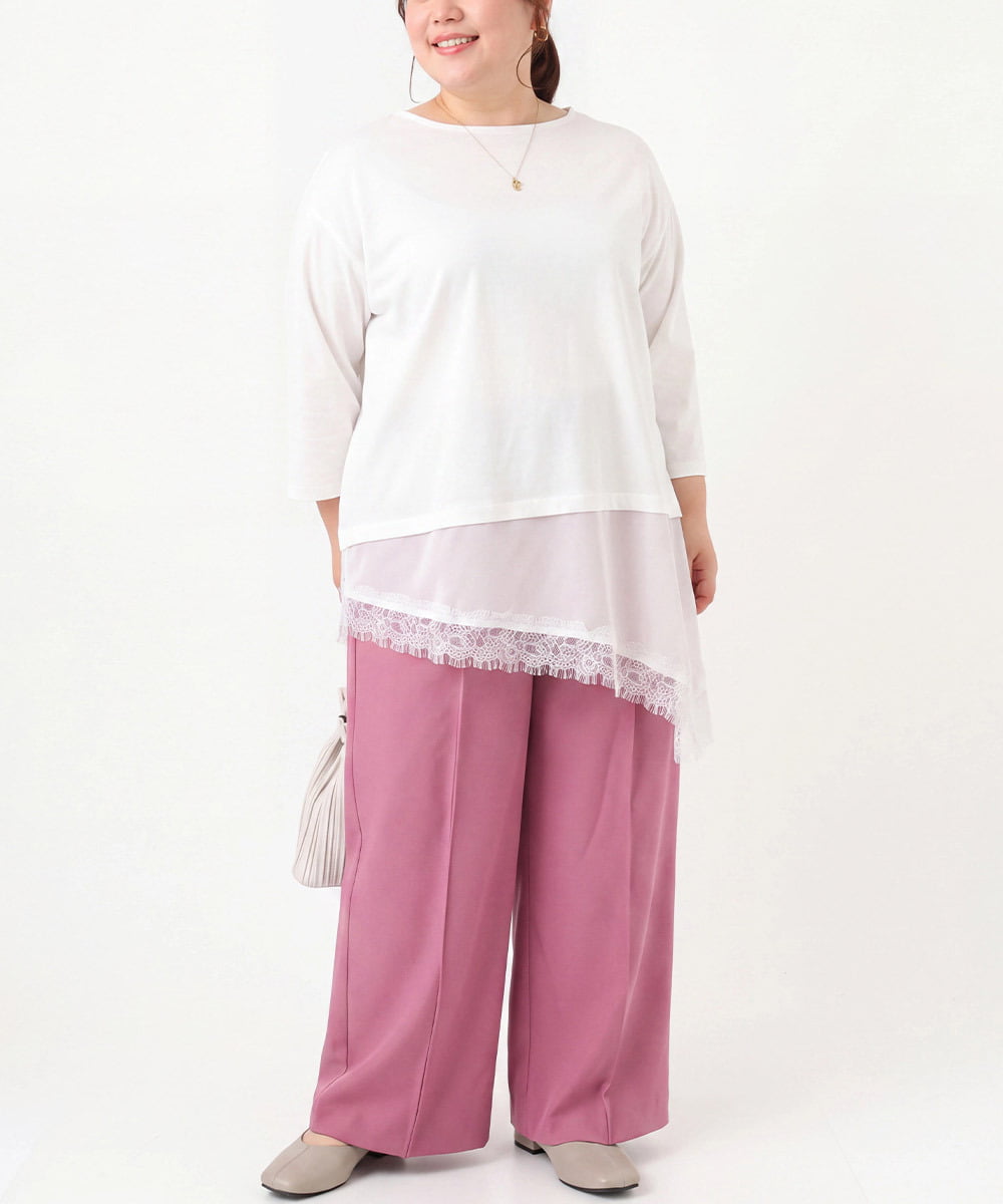 OLLCA08129 eur3(エウルキューブ) 【大きいサイズ】ストレッチワイドパンツ ピンク(03)
