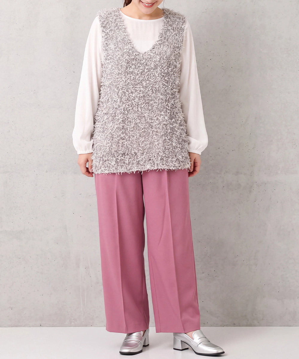 OLLCA08129 eur3(エウルキューブ) 【大きいサイズ】ストレッチワイドパンツ ピンク(03)