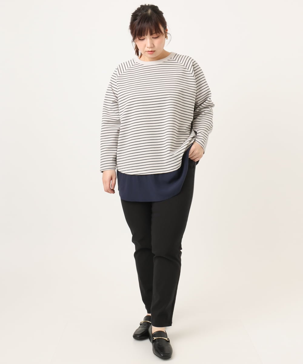 OLLCD01089 eur3(エウルキューブ) 【WEB先行販売】【大きいサイズ】ストレッチスリムパンツ ブラック(94)