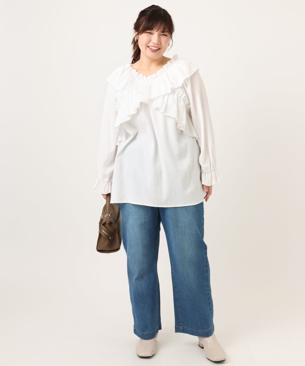 OLLCD10109 eur3(エウルキューブ) 【WEB先行販売】【大きいサイズ】ワイドストレートデニム ライトブルー(50)