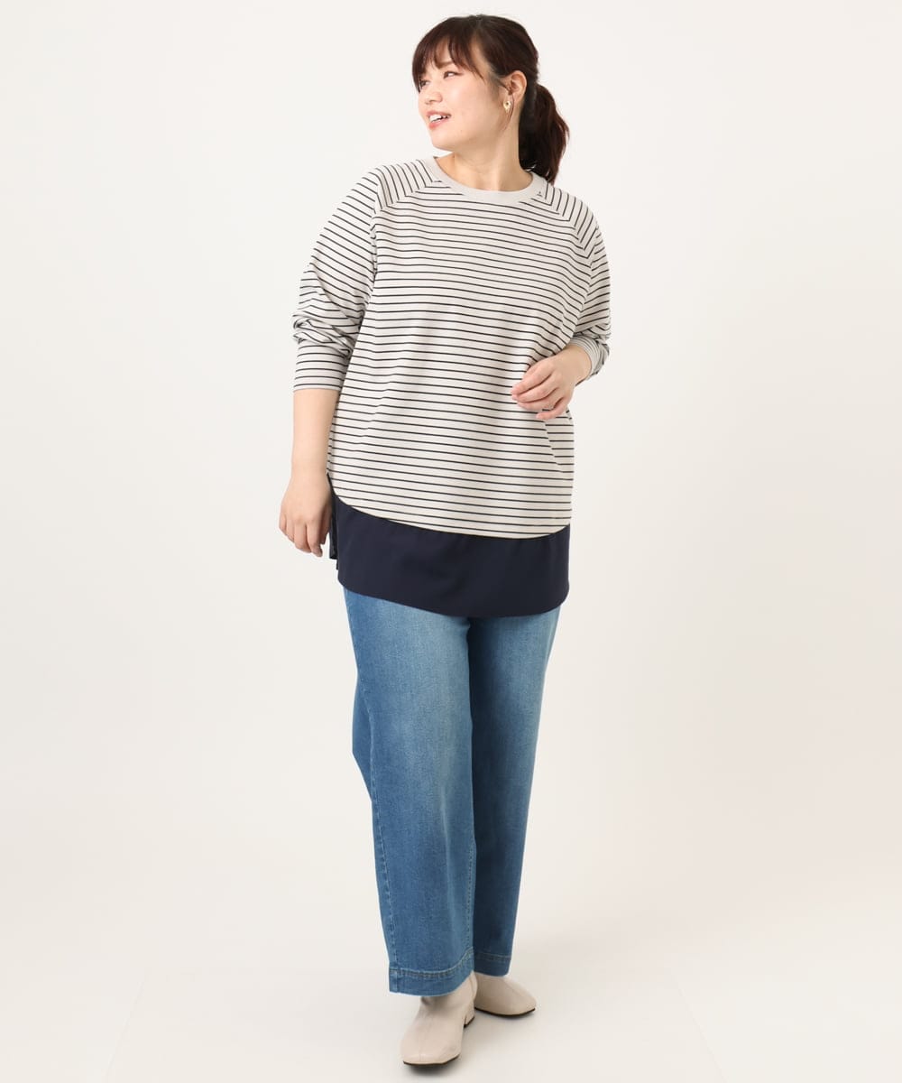 OLLCD10109 eur3(エウルキューブ) 【WEB先行販売】【大きいサイズ】ワイドストレートデニム ライトブルー(50)