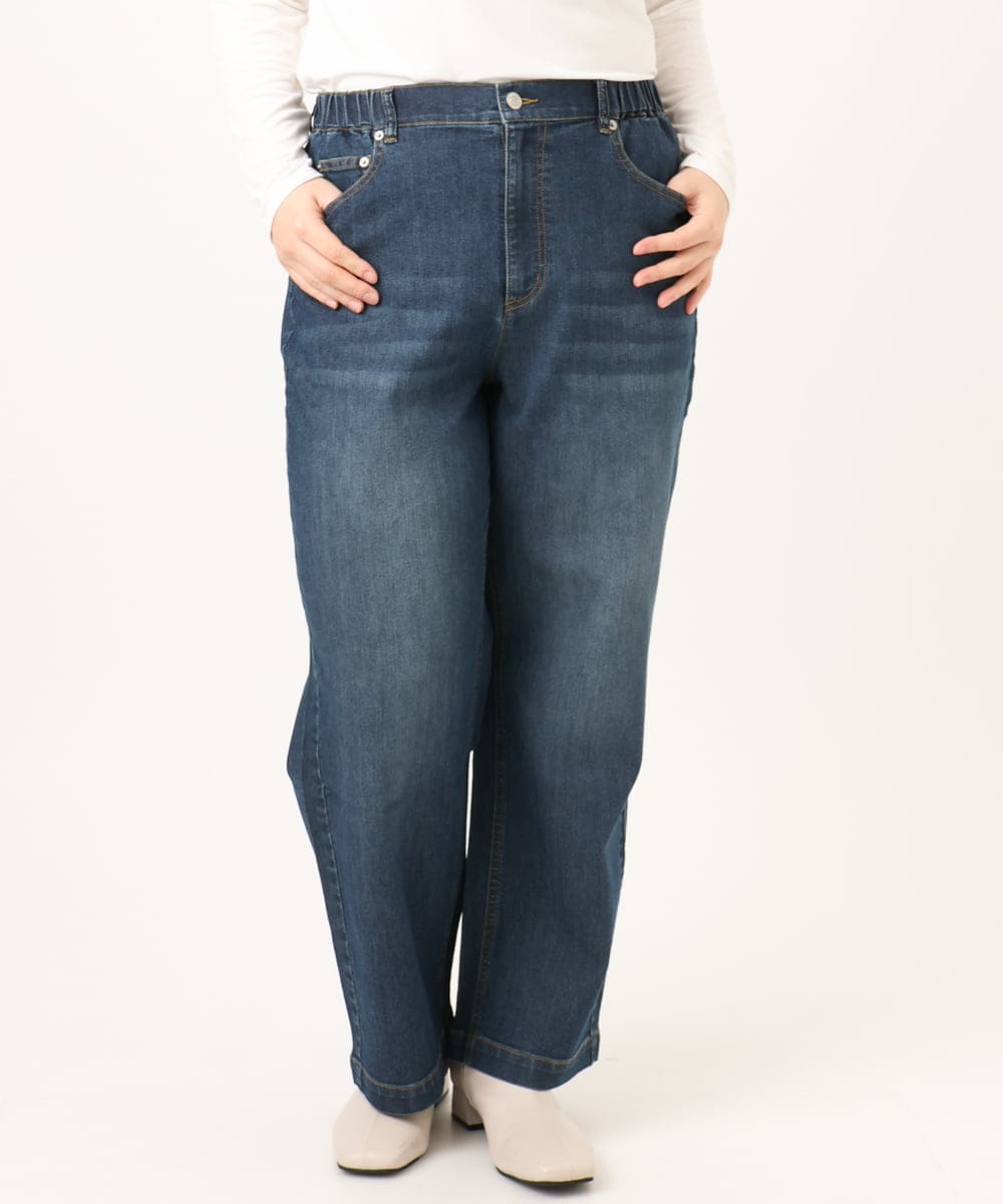 OLLCD10109 eur3(エウルキューブ) 【WEB先行販売】【大きいサイズ】ワイドストレートデニム ネイビー(57)