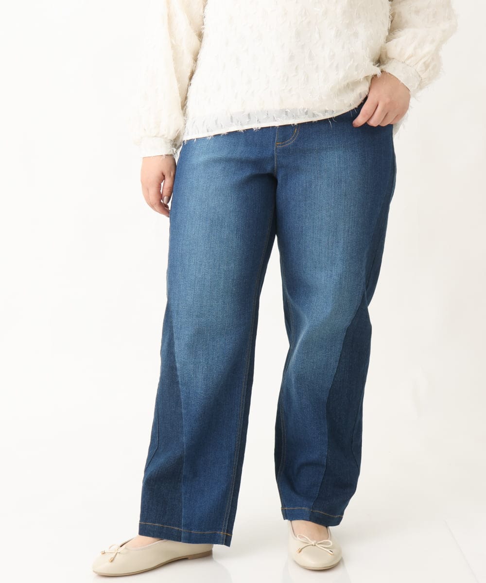 OLLCV01099 eur3(エウルキューブ) 【雑誌掲載】【大きいサイズ】パッチワーク風デニム ブルー(55)