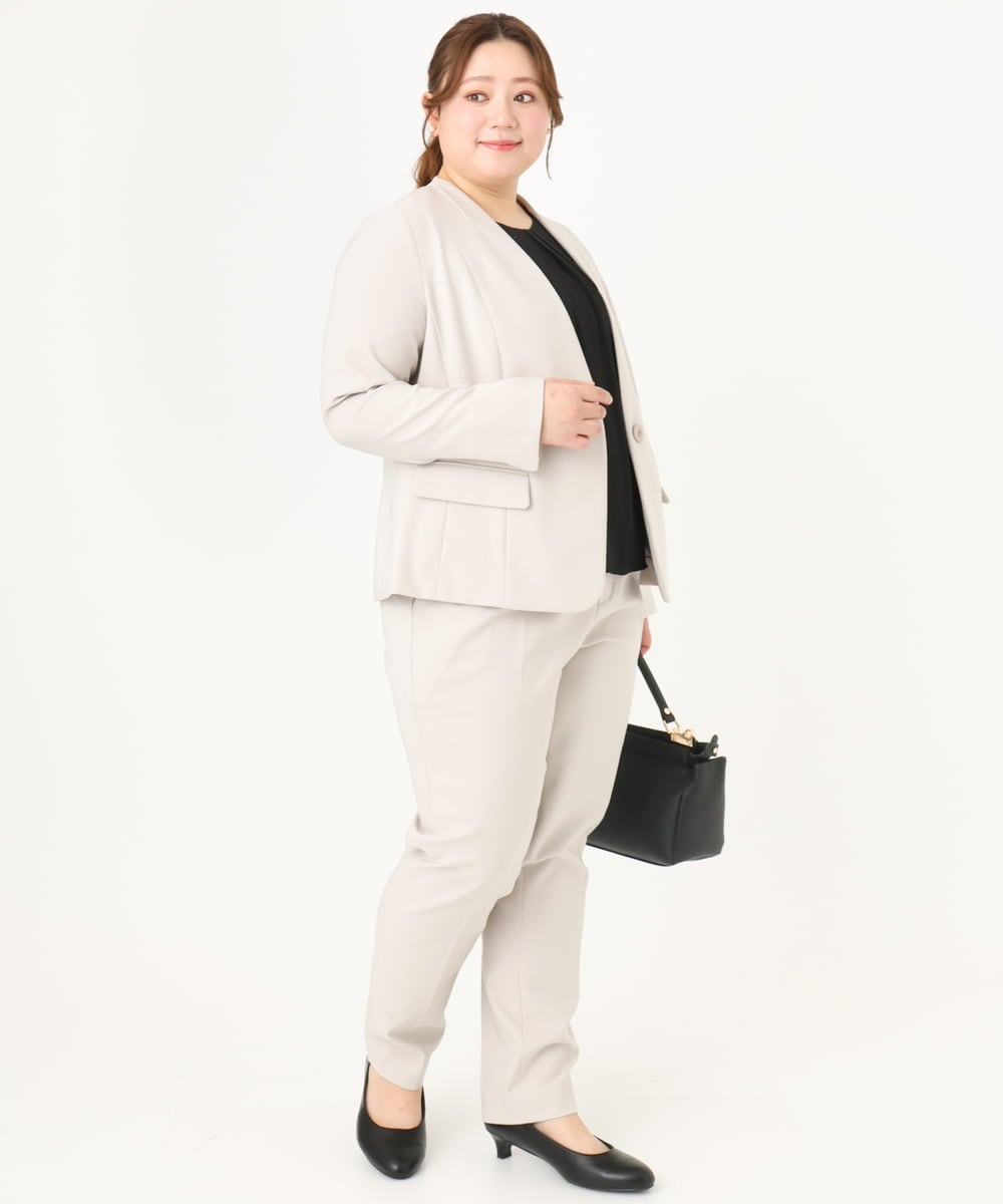 OLLDA01139 eur3(エウルキューブ) 【大きいサイズ/11号サイズあり/セットアップ対応】Wクロスストレッチテーパードパンツ グレージュ(89)