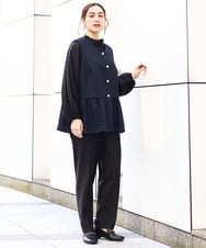 OLLDA01139 eur3(エウルキューブ) 【大きいサイズ/11号サイズあり/セットアップ対応】Wクロスストレッチテーパードパンツ ブラック(94)