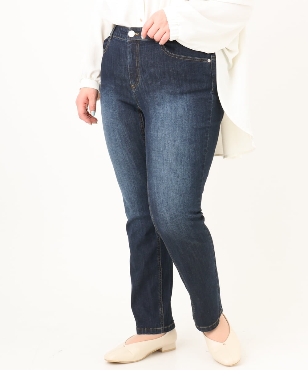 OLLDA15089 eur3(エウルキューブ) 【大きいサイズ】ストレッチスリムデニム ネイビー(57)