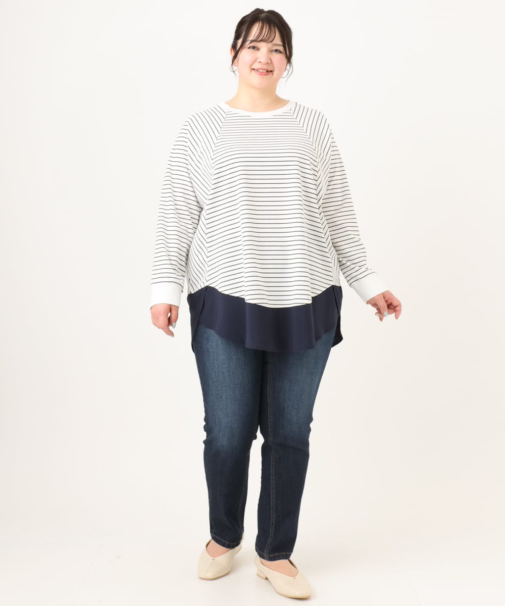 OLLDA15089 eur3(エウルキューブ) 【大きいサイズ】ストレッチスリムデニム ネイビー(57)