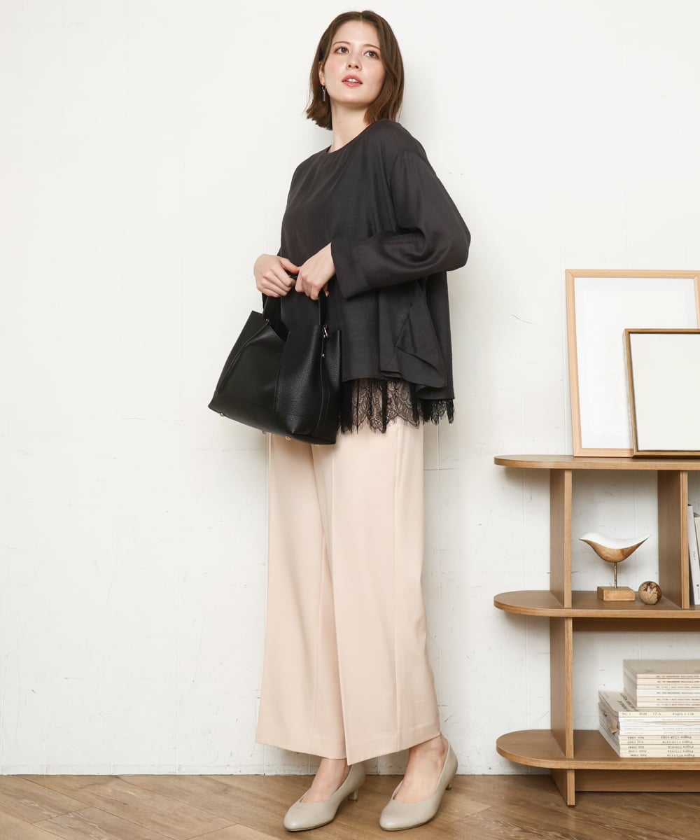 OLLDD02119 eur3(エウルキューブ) 【WEB先行販売】【大きいサイズ】センタープレスワイドパンツ ライトピンク(01)