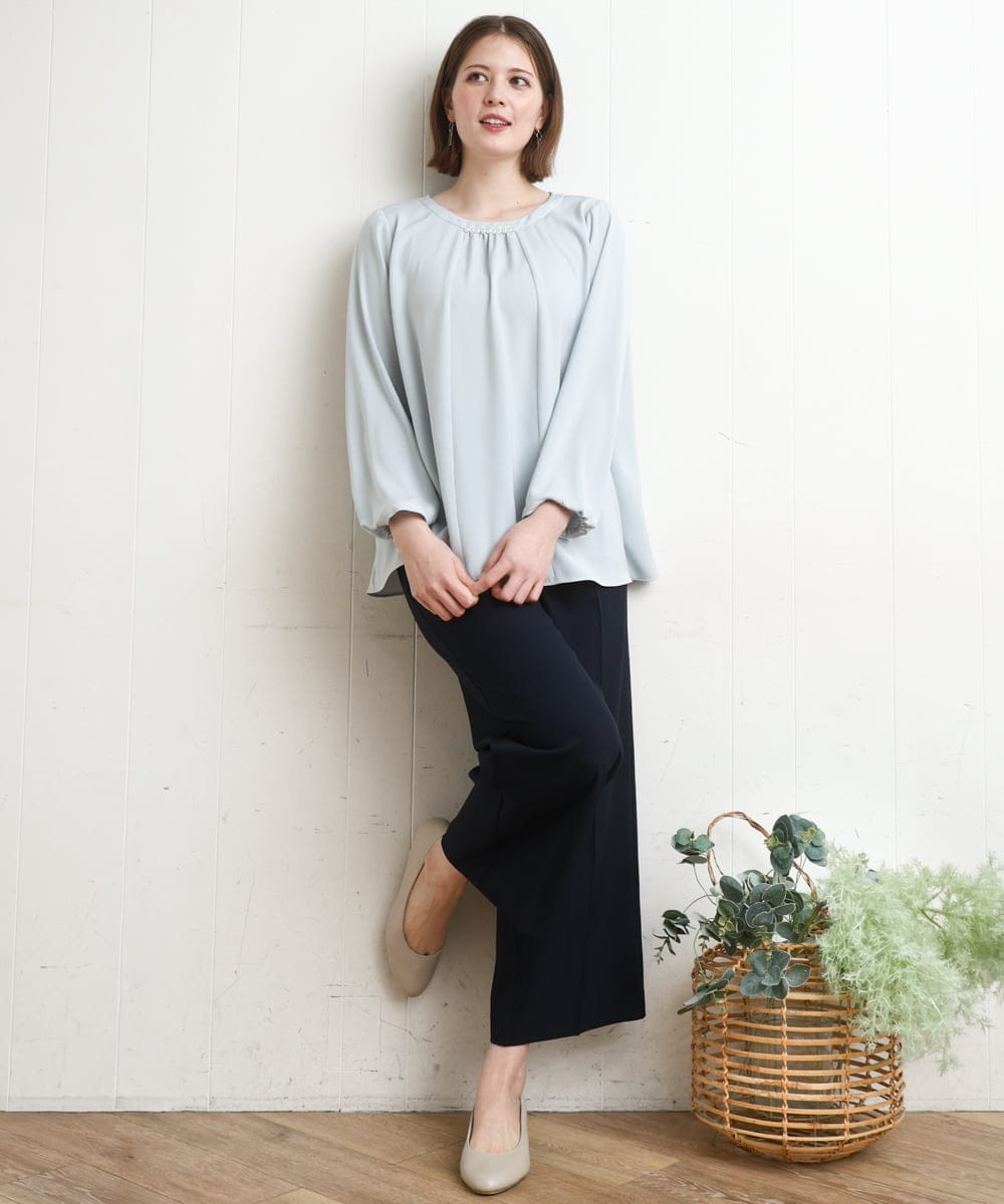 OLLDD02119 eur3(エウルキューブ) 【WEB先行販売】【大きいサイズ】センタープレスワイドパンツ ネイビー(57)