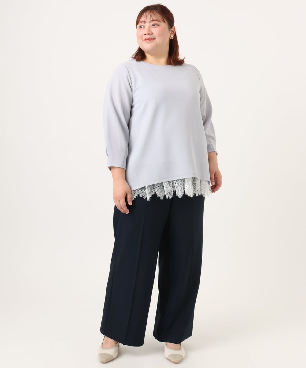 OLLDD02119 eur3(エウルキューブ) 【WEB先行販売】【大きいサイズ】センタープレスワイドパンツ ネイビー(57)