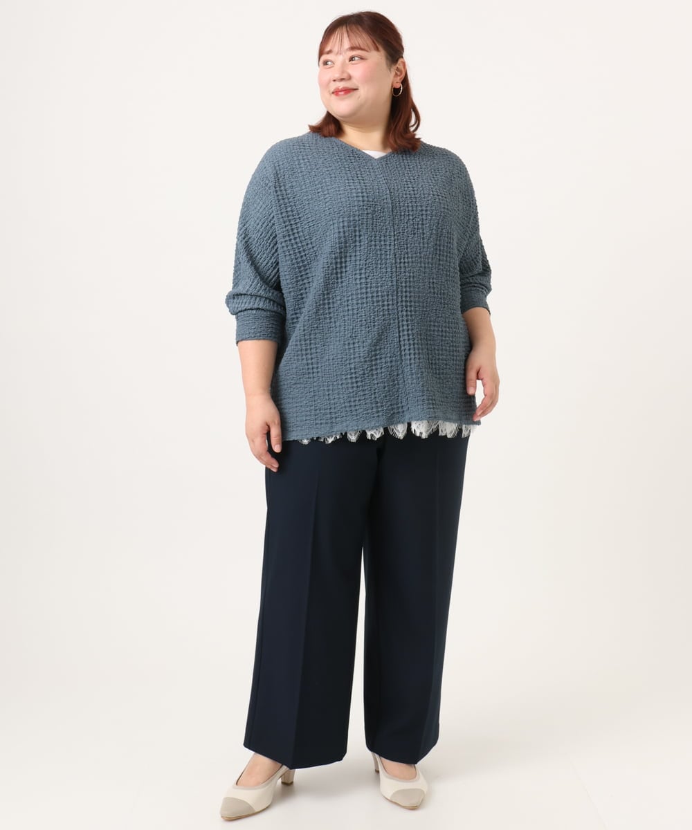 OLLDD02119 eur3(エウルキューブ) 【WEB先行販売】【大きいサイズ】センタープレスワイドパンツ ネイビー(57)