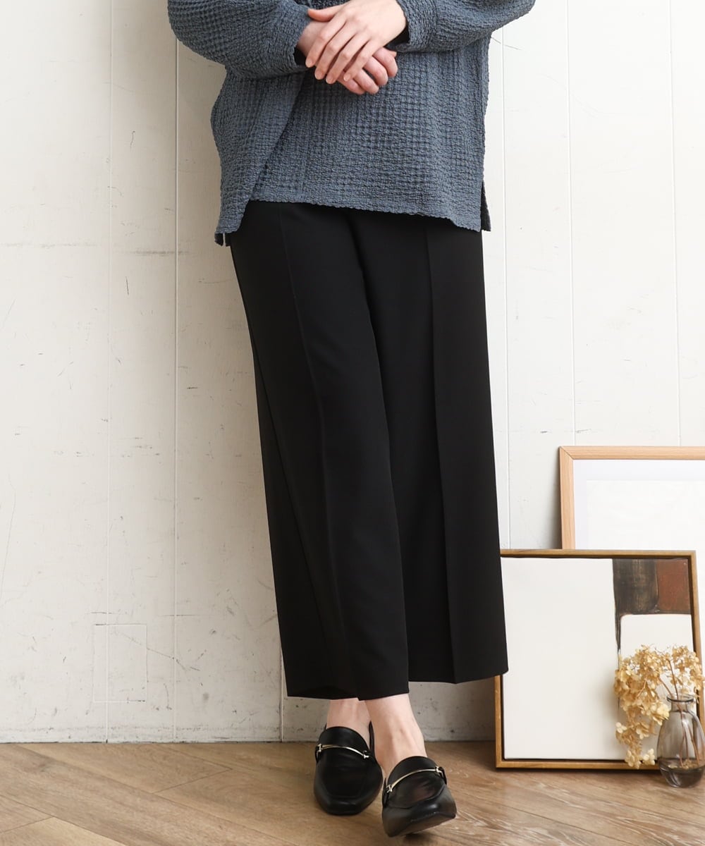 OLLDD02119 eur3(エウルキューブ) 【WEB先行販売】【大きいサイズ】センタープレスワイドパンツ ブラック(94)