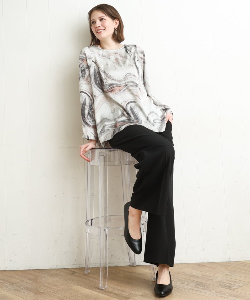 OLLDD02119 eur3(エウルキューブ) 【WEB先行販売】【大きいサイズ】センタープレスワイドパンツ ブラック(94)