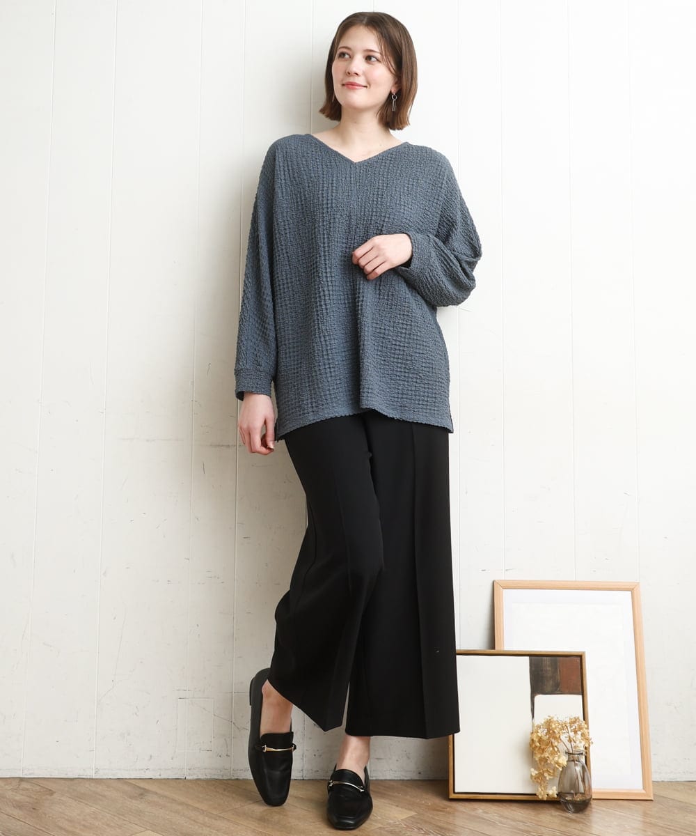 OLLDD02119 eur3(エウルキューブ) 【WEB先行販売】【大きいサイズ】センタープレスワイドパンツ ブラック(94)