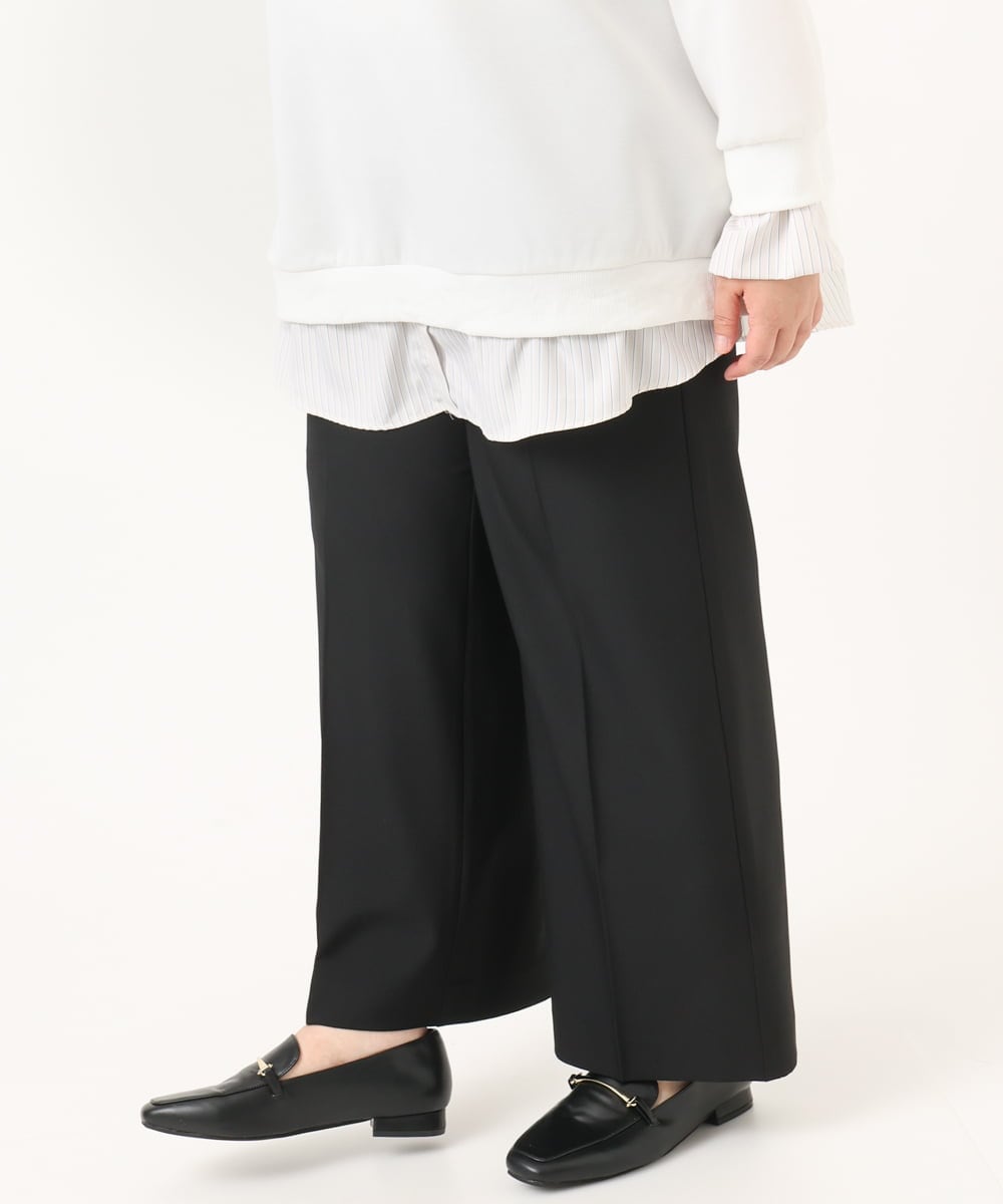 OLLDD02119 eur3(エウルキューブ) 【WEB先行販売】【大きいサイズ】センタープレスワイドパンツ ブラック(94)