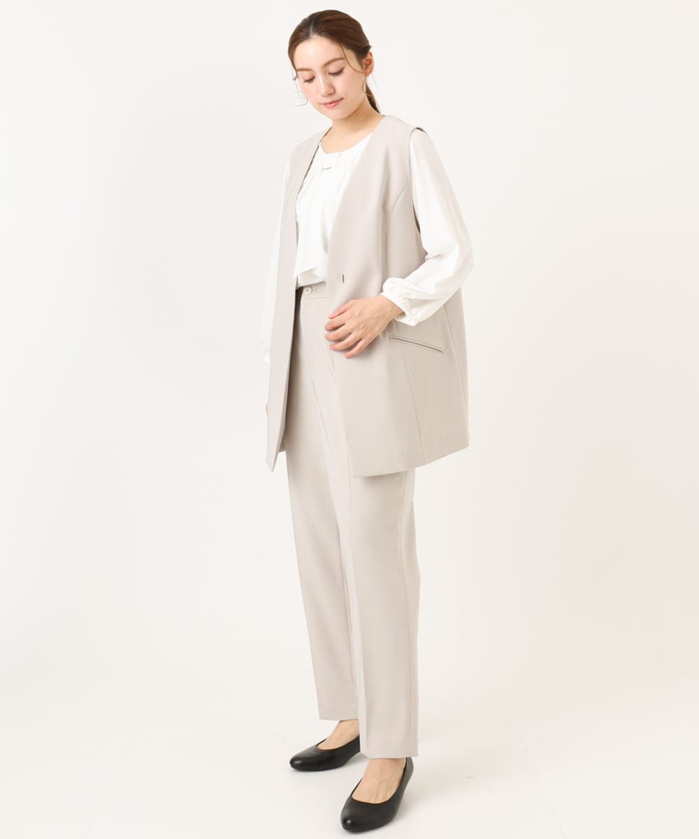 OLLDD04139 eur3(エウルキューブ) 【大きいサイズ/11号サイズあり/洗える/セットアップ対応】Wクロステーパードパンツ グレージュ(89)