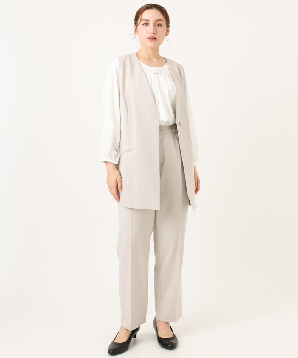 OLLDD04139 eur3(エウルキューブ) 【大きいサイズ/11号サイズあり/洗える/セットアップ対応】Wクロステーパードパンツ グレージュ(89)