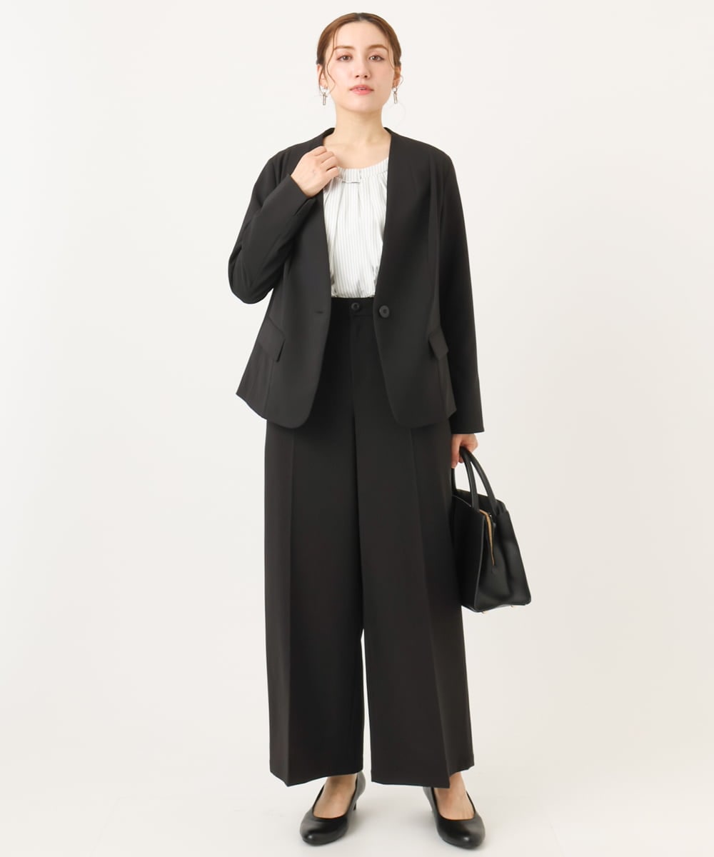 OLLDD05139 eur3(エウルキューブ) 【大きいサイズ/11号サイズあり/洗える/セットアップ対応】Wクロスワイドパンツ ブラック(94)